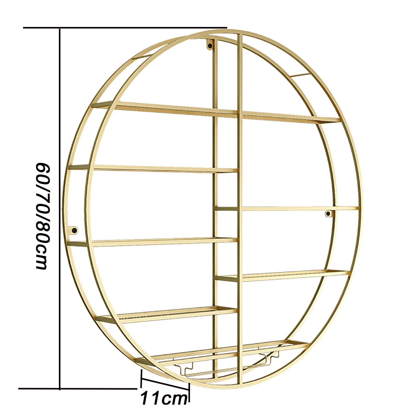 LEAYAN LEAYAN Wine Rack Modern Wine Racks, Round Wall Mounted Wine Shelf Golden Wine Bottle and Glass Holder Metal Wine Holder Goblet Stemware Rack, Bar Wine Cellar Display Shelves/70X11X70cm Storage Shelf