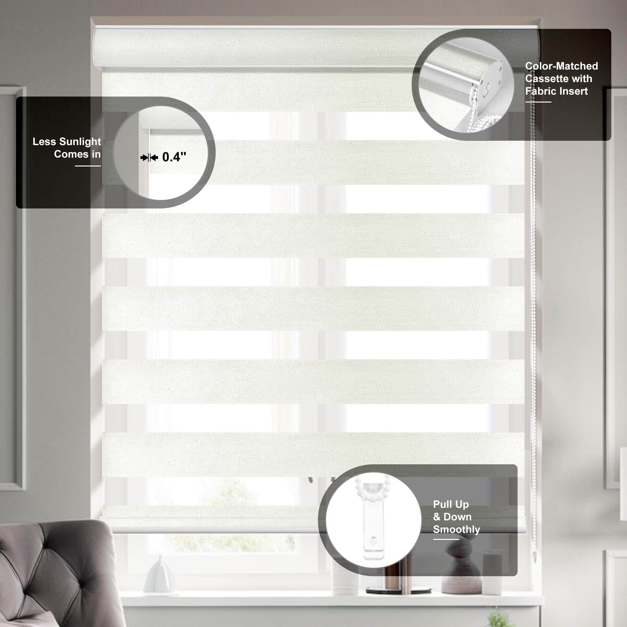 HOTSOON HOTSOON Zebra Blinds for Windows Custom Size Blackout Roller Shades Privacy Dual Light Control Dual Layer Easy to Install for Home, Beige, 46" W x 72" H