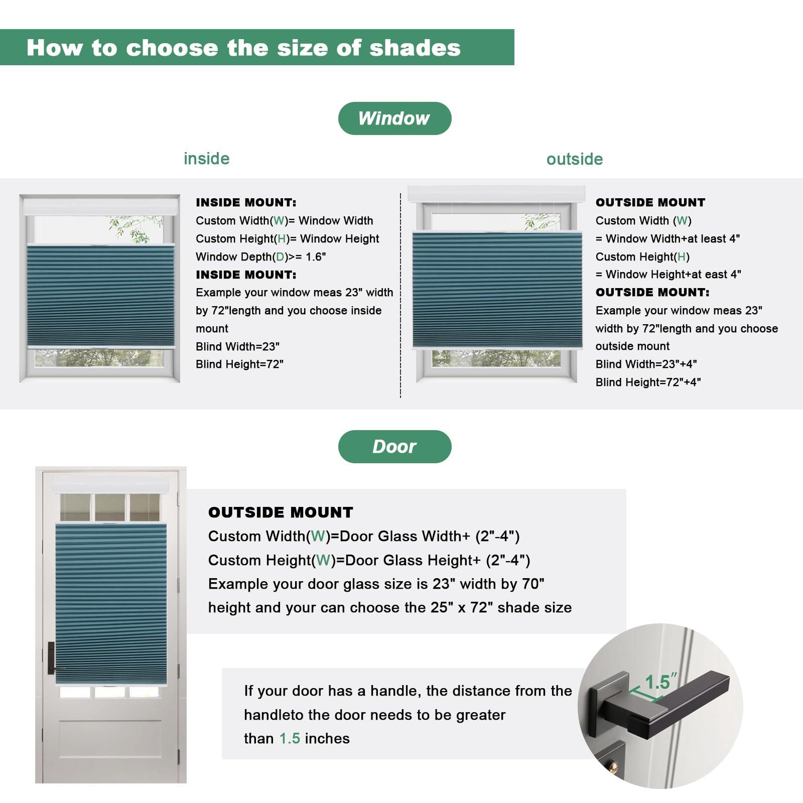 Tonature Tonature Blackout Door Blinds Top Down Bottom Up Cellular Shades for French Door 1" Honeycomb Fabric Thermal Insulated Energy Efficient for Indoor Windows, 30" W x 54" H, Blue