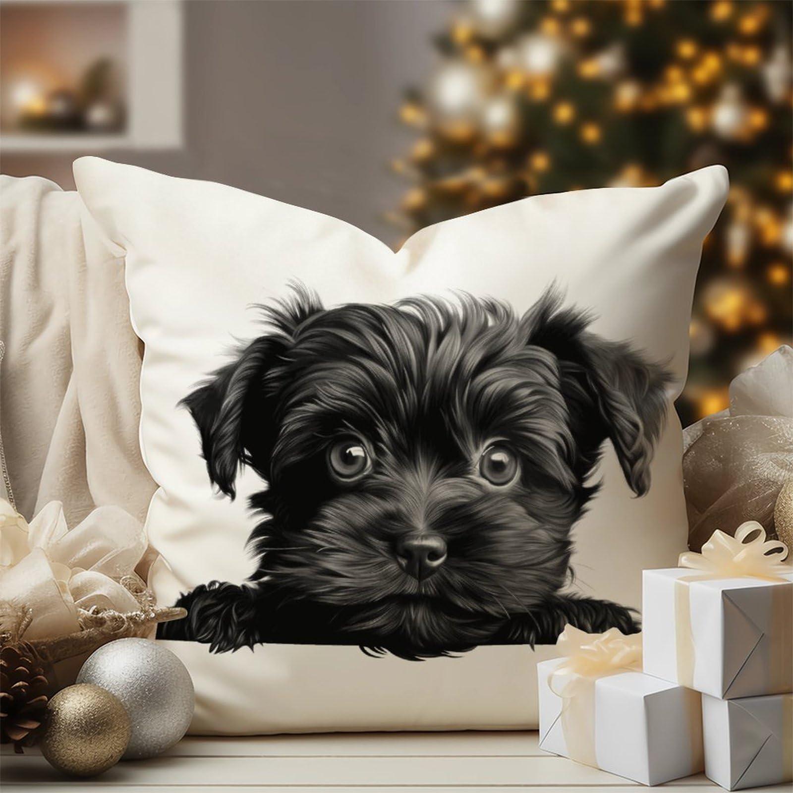 WoGuangis WoGuangis Dog Lover Gift Pet Cushion Covers Affenpinscher Decorative Pillow Covers Affenpinscher Cute Funny Peeking Dog Puppy Throw Pillow Covers with Zipper for Sofa Living Room 24x24in