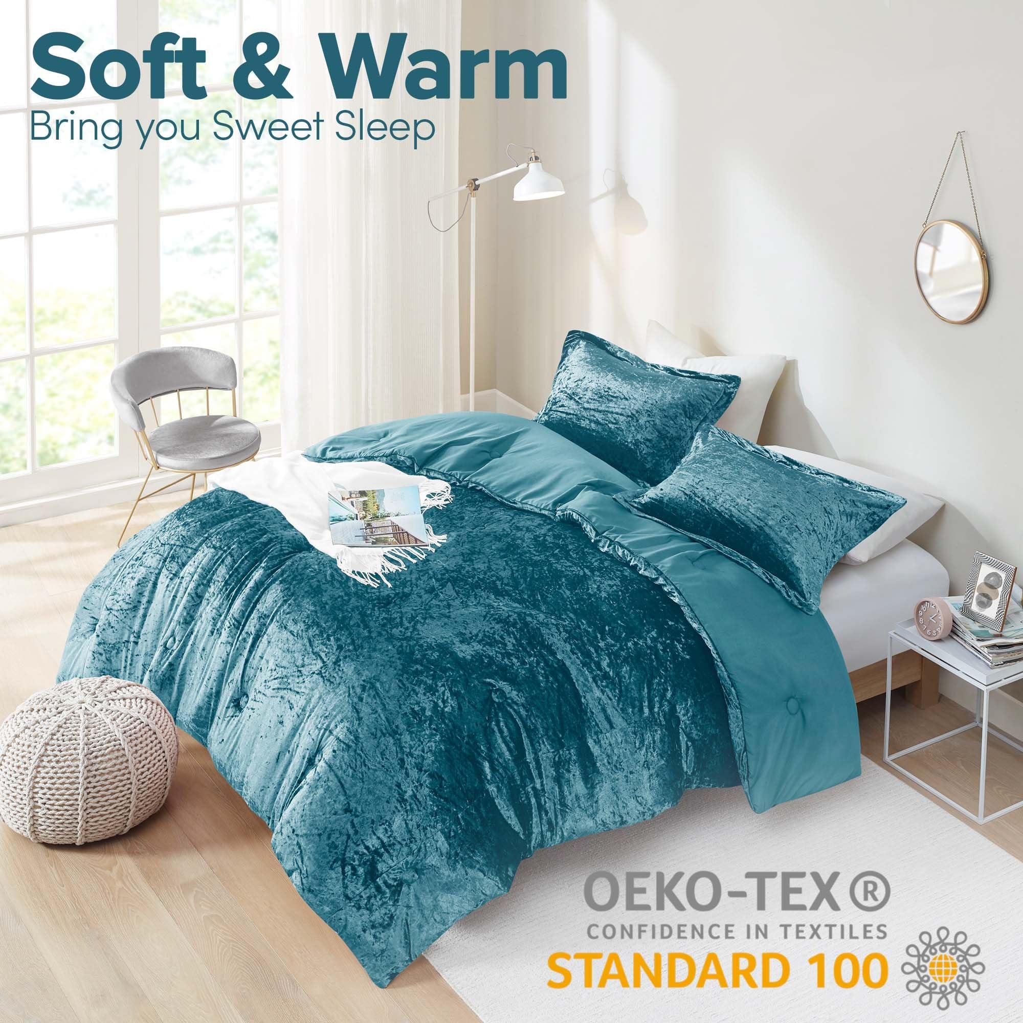 Comfort Spaces Comfort Spaces Juliette Luxe Comforter Set Velvet Lush with Soft Brushed Microfiber Reverse, All Season Cozy Velvet Bedding Sets, Fluffy Comforter Bed Set, Matching Sham, Teal Twin/Twin XL 2 Piece