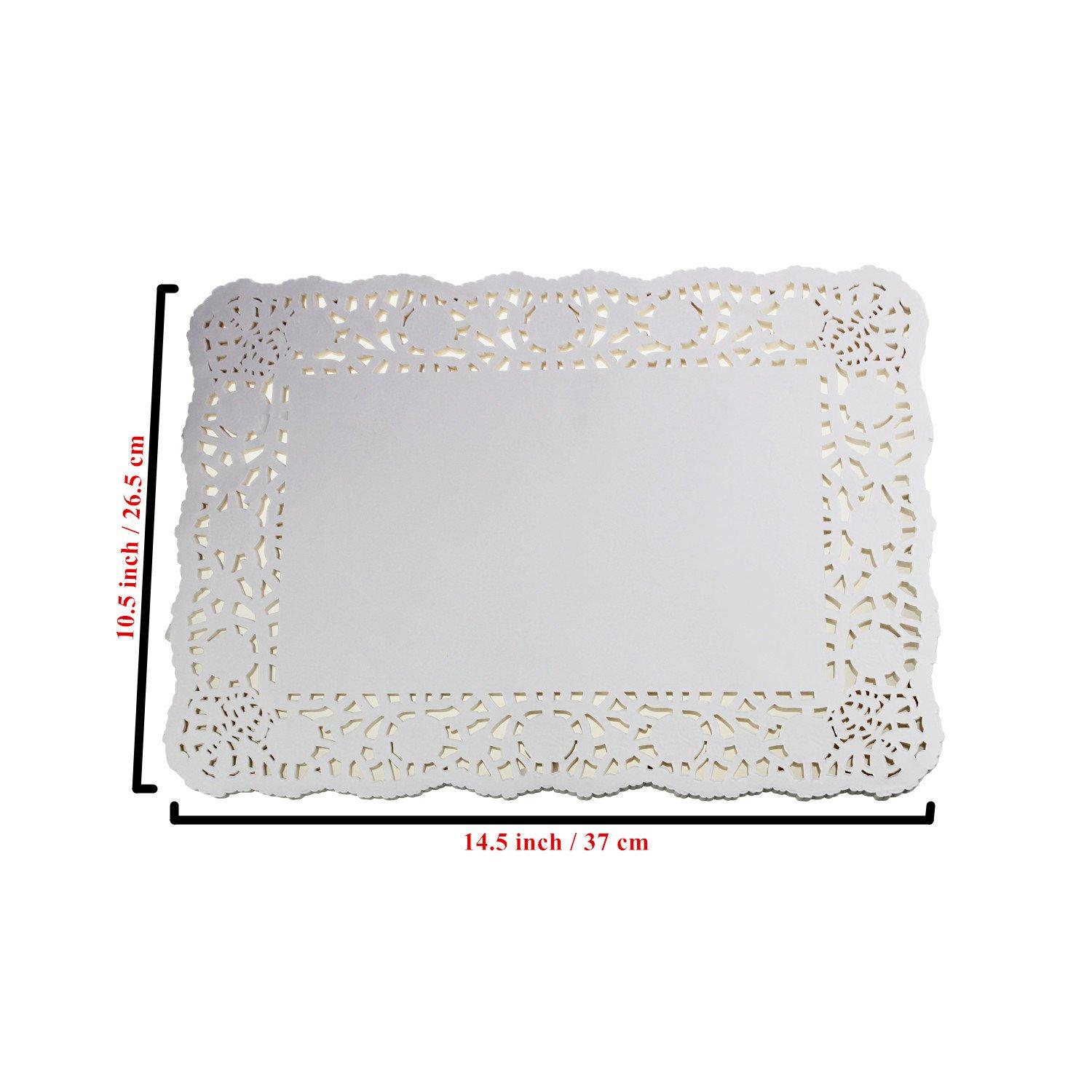 LJY LJY 100 Pieces White Lace Rectangle Paper Doilies Cake Packaging Pads Wedding Tableware Decoration (10.5" x 14.5")