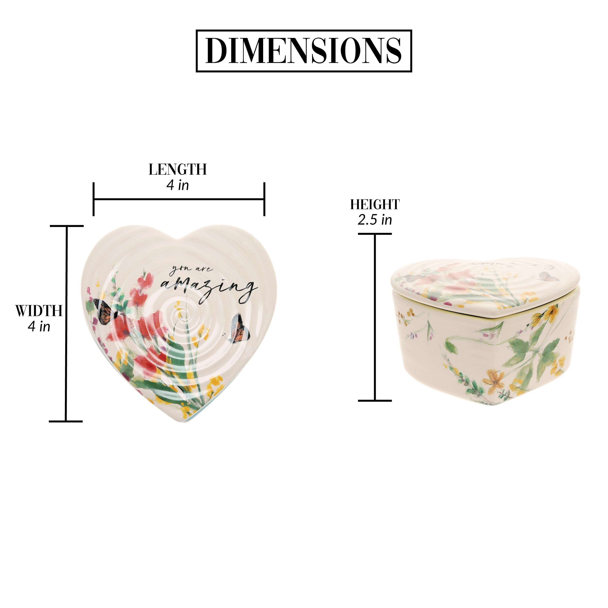 Pavilion Gift Company Pavilion Gift Company - You Are Amazing Ceramic Heart-Shaped Keepsake Box, Friend Gift, Best Friend Gift, Jewelry Keepsake Decorative Box, Jewelry Box For Mom, Daughter, Sister, Friend, 2 Count, Cream