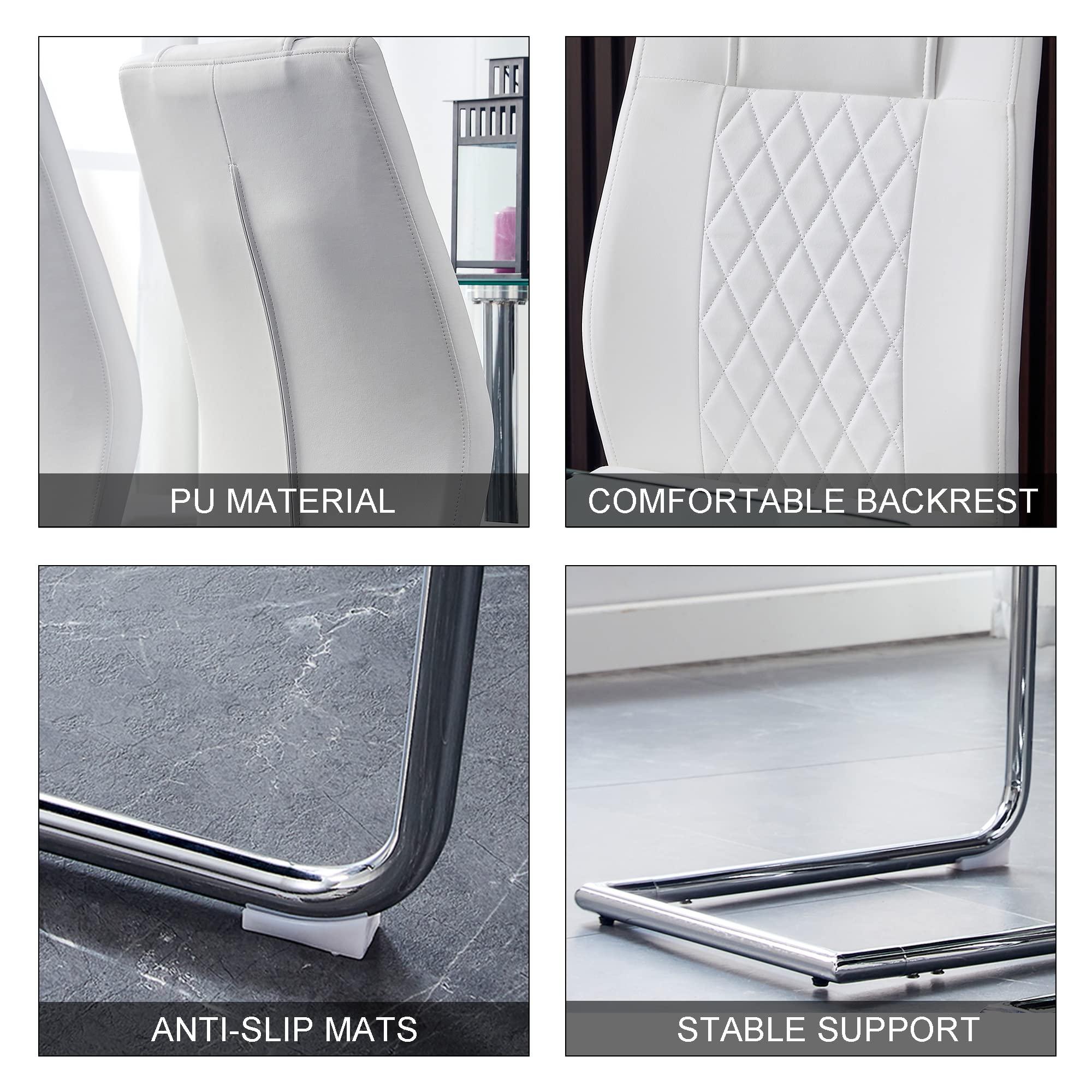 WEKEOT WEKEOT 40'' Modern Glass Dining Table Set for 4 Round Kitchen Table and Chairs Set Thick Glass Round Dining Room Table Set with Upholstered Chairs(1Table+4White Chairs)