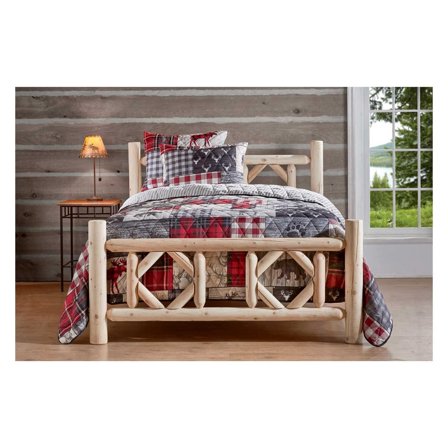 CASTLECREEK CASTLECREEK Diamond Cedar Log Bed Frame, Rustic Natural Wood King Bed Frame with Headboard