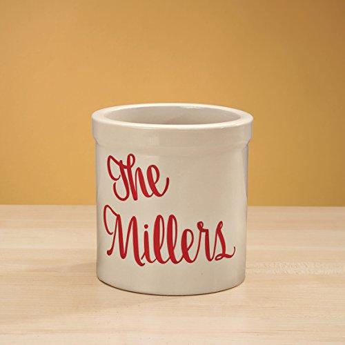 Miles Kimball Personalized Stoneware Crock, 2-Quarts, Natural Finish, Customizable Utensil Holder Housewarming Gift, Red