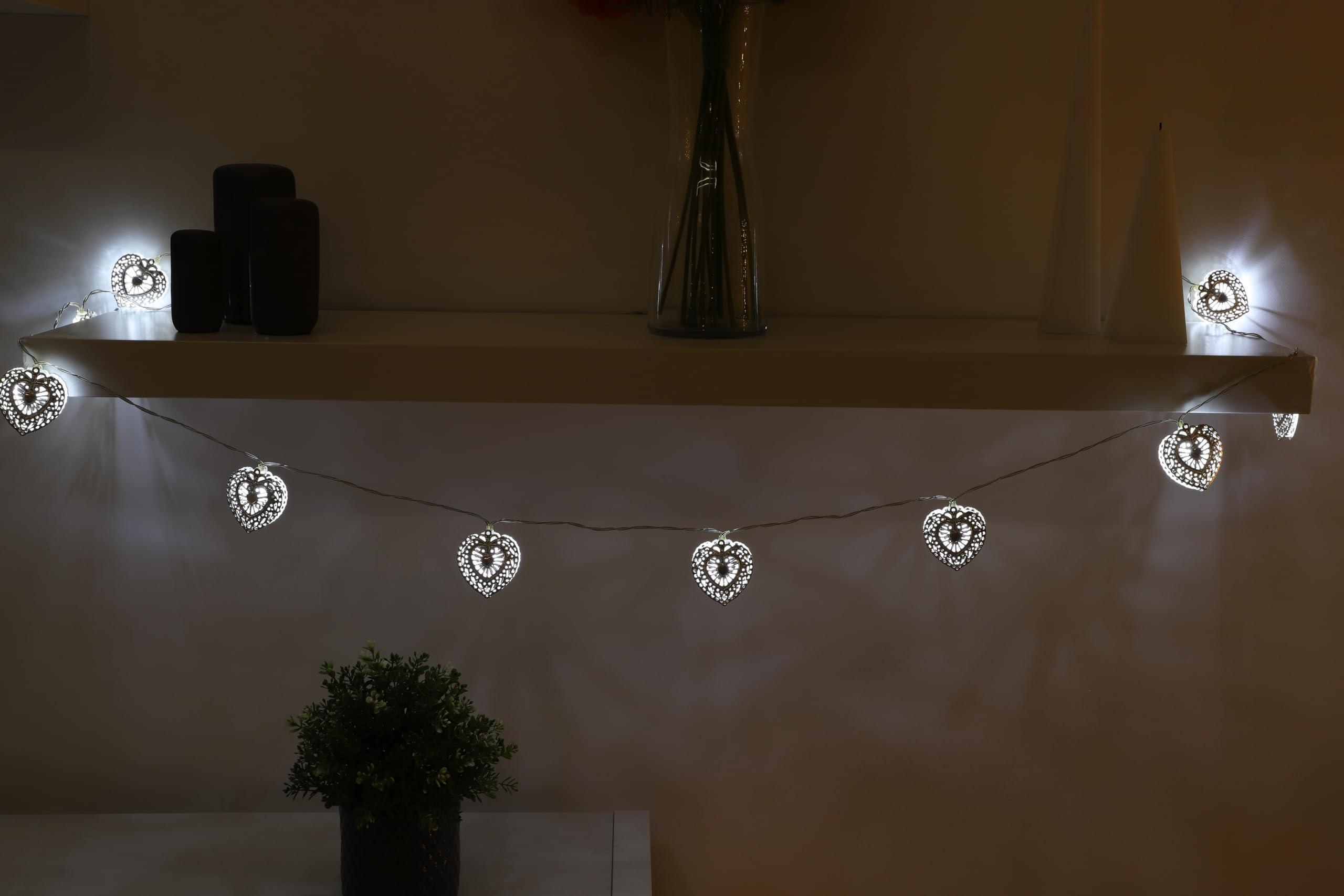 Christmas Concepts 1.5m (5ft) 10 Warm White LED Metal Filigree Heart Shaped Fairy Lights - Christmas Lights - Everyday Lights - Bedroom Lights (Filigree Silver)