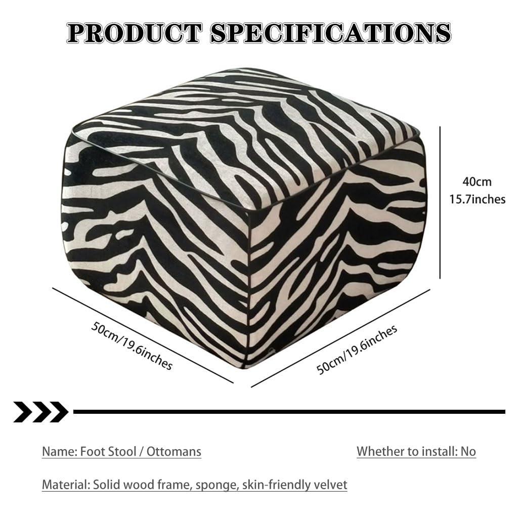 QMBHBM Foot Stool Shoe Stool for Entryway Zebra Print Living Room Ottomans, Soft and Comfortable Leisure Stool, Shoe Stool with High Resilience Sponge, for Couch (Color : Black White, Size : 50 * 50 * 40cm)