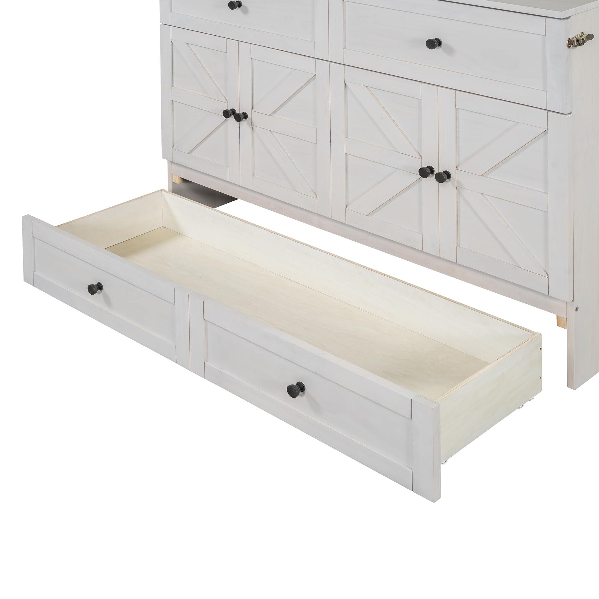 Harper & Bright Designs Harper & Bright Designs Full Size Murphy Bed, Wood Full Cabinet Bed with Large Drawers & USB Ports, Brushed White