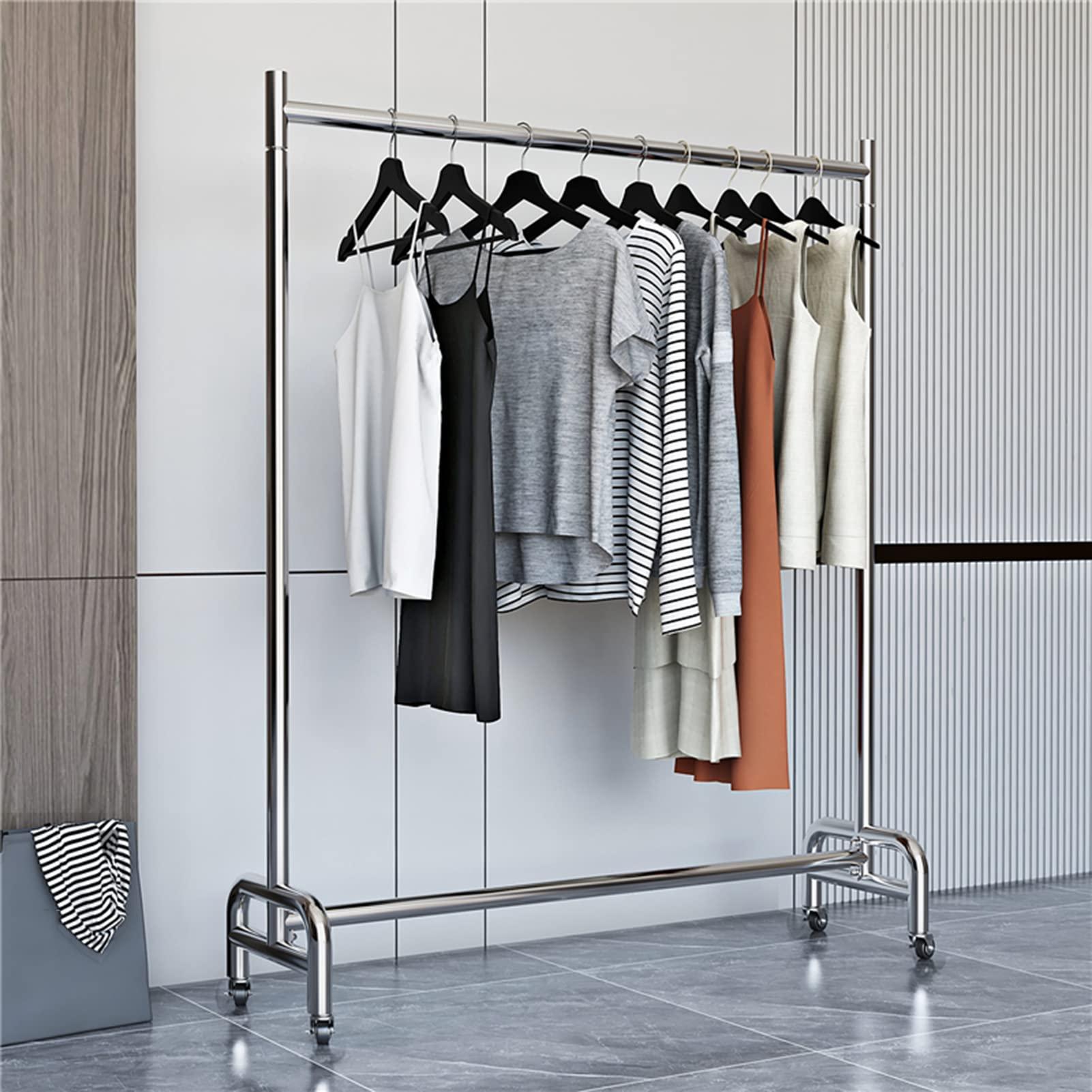 HomeLoft Basics Garment Rack Silver Stainless Steel Clothes Rack with Wheels Metal Single Rail Clothing Rack Large Capacity Coat Rack for Bedroom and Living Room Easy to Assemble(Color:120x40x165cm) (150x40