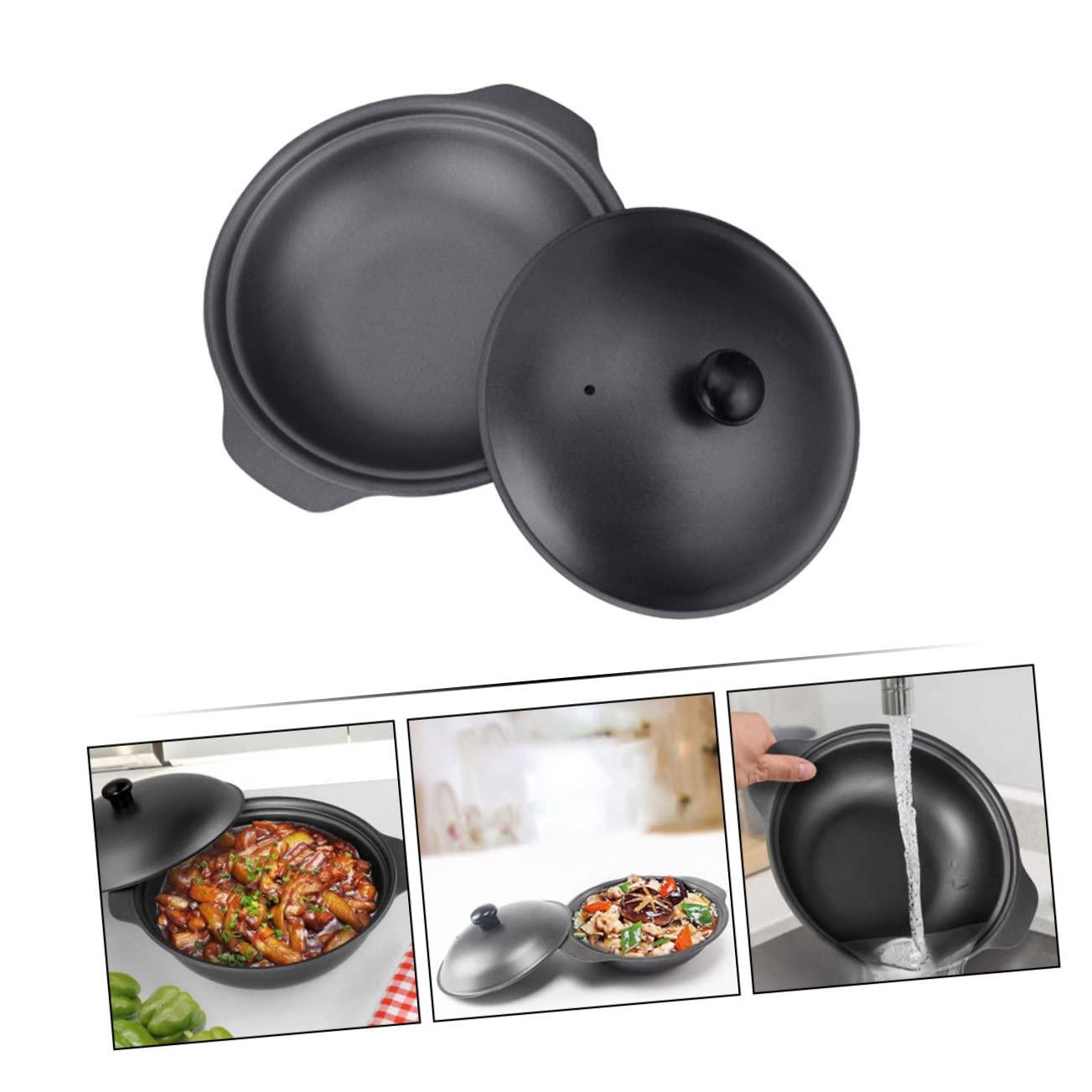 MAGICLULU MAGICLULU Casserole Fry Pan with Lid Nonstick Saucepans Clay Pots for Cooking Oven Pan Ovens Frying Baking Dish Cookware Cooker Small Oven Pot with Lid Cuisine Stew Skillet Wok Iron Black
