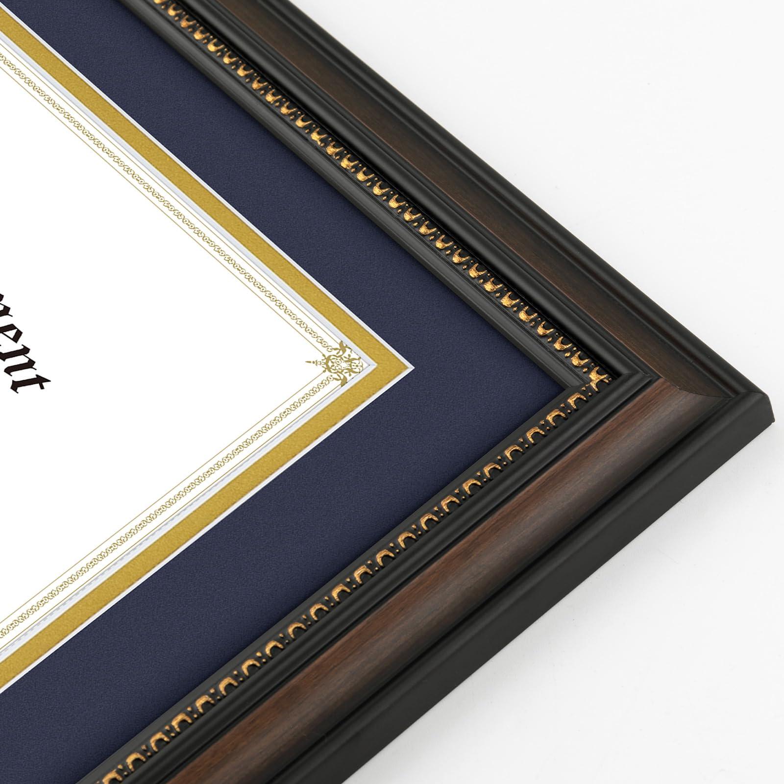 Golden State Art Golden State Art, 8.5x11 Diploma Frame, Solid Wood Brown with Gold Trim Certificate Frame, 8.5x11 or 11x14 Diploma Without Mat, Real Glass Front with Navy Over Gold Double Mat -6 Pack