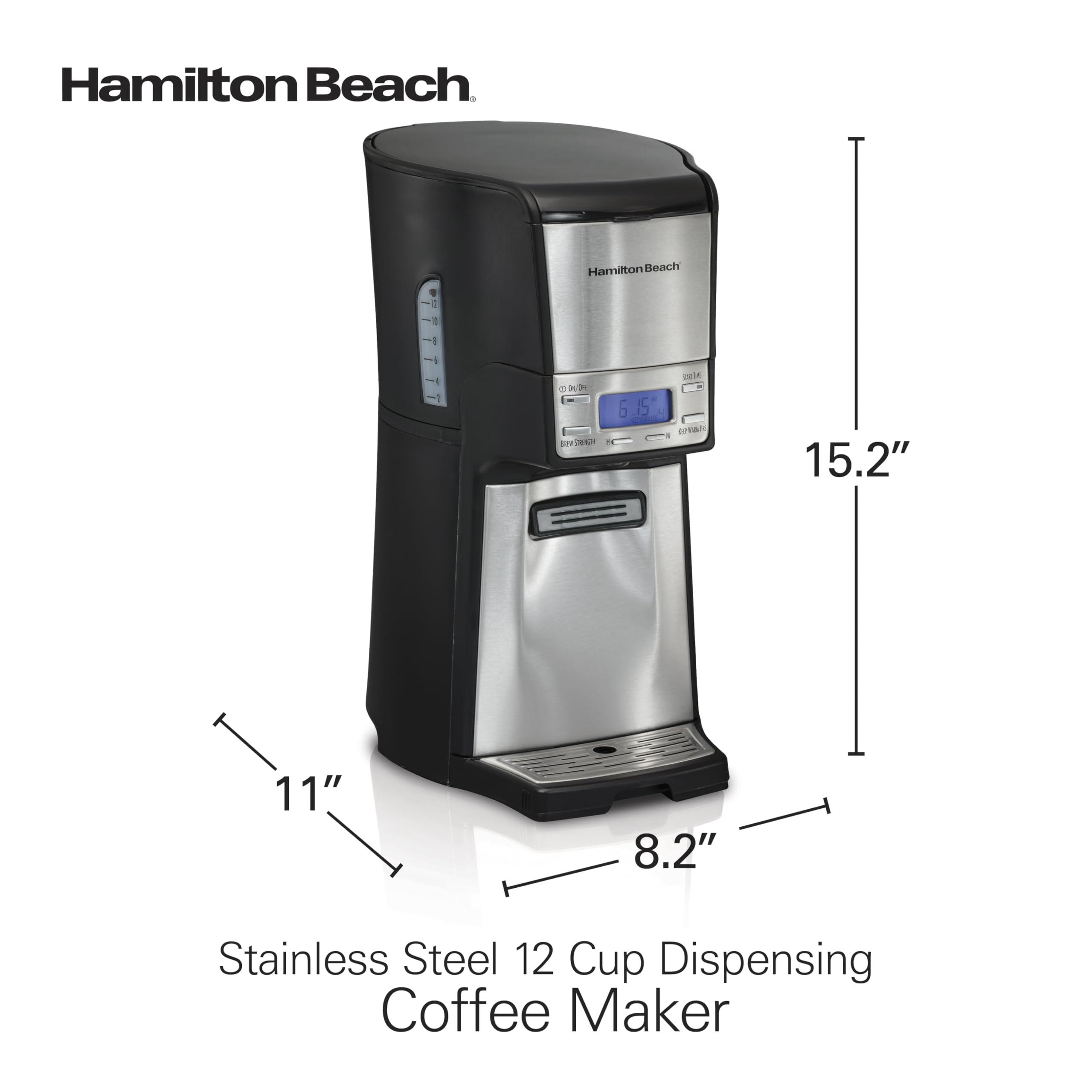 Hamilton Beach Hamilton Beach One Press Programmable Dispensing Drip Coffee Maker with 12 Cup Internal Brew Pot, Removable Water Reservoir, Black & Stainless Steel (48465)