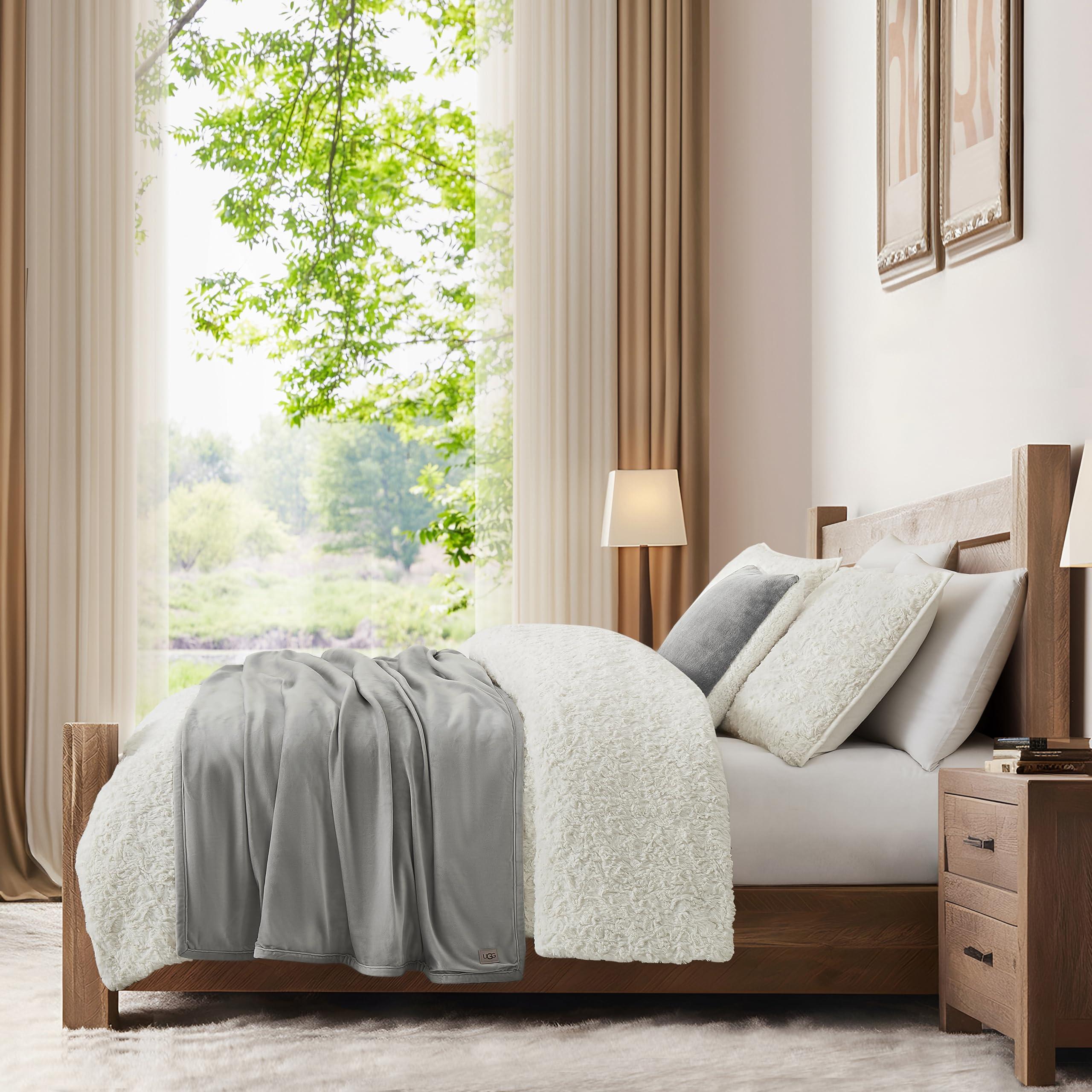 UGG UGG Bliss Throw Blanket Plush Soft Fleece Fluffy Blankets for Bed or Couch Oversized Warm Reversible Machine Washable Medium Weight Home Decor Giftable Throw, 50-inch x 70-inch, Seal Grey