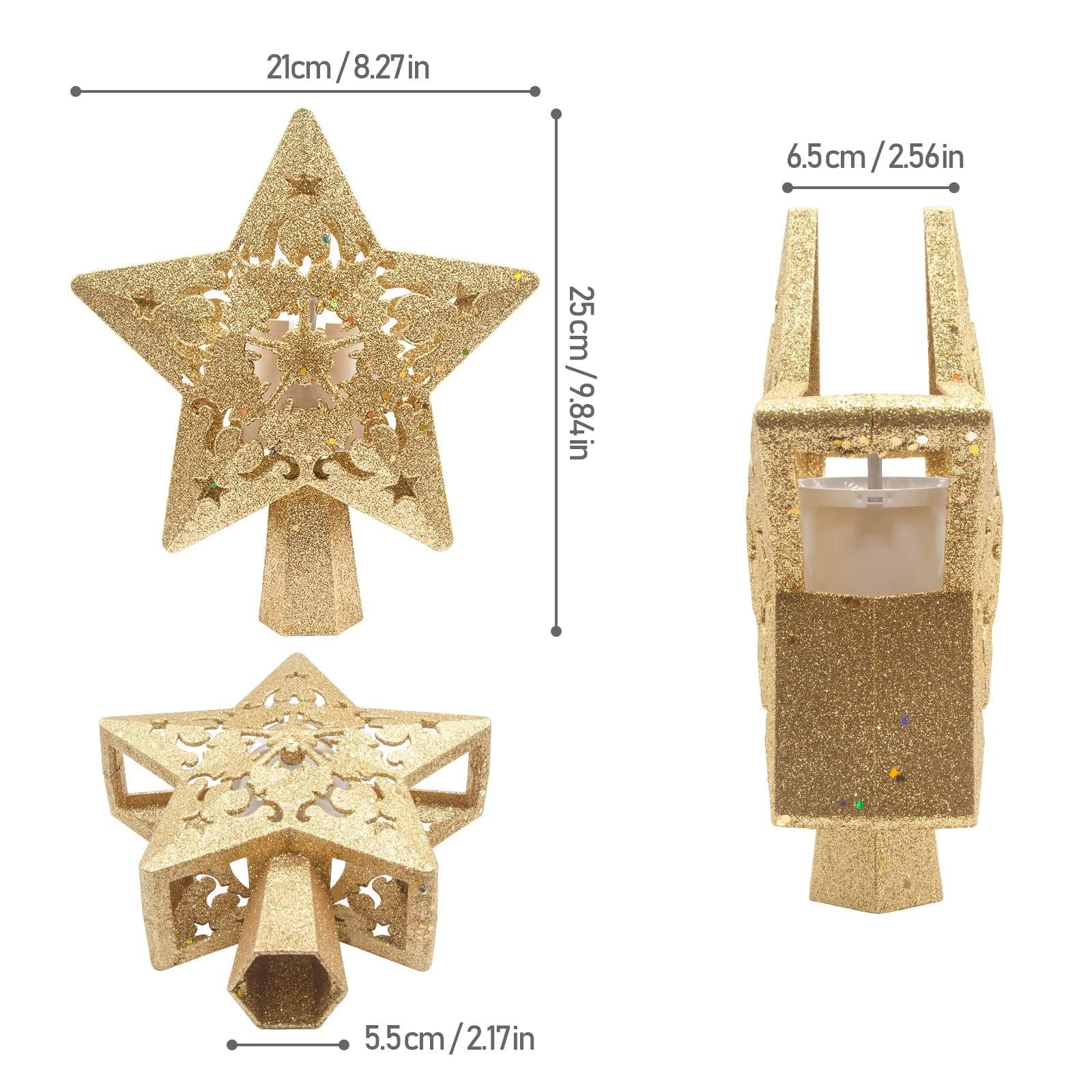 IGZVMBO Gold Star Christmas Tree Topper with Rotating LED Lights Treetop Projector Lighted Warm Star Shape Festive Tree Decorations Holiday Parties