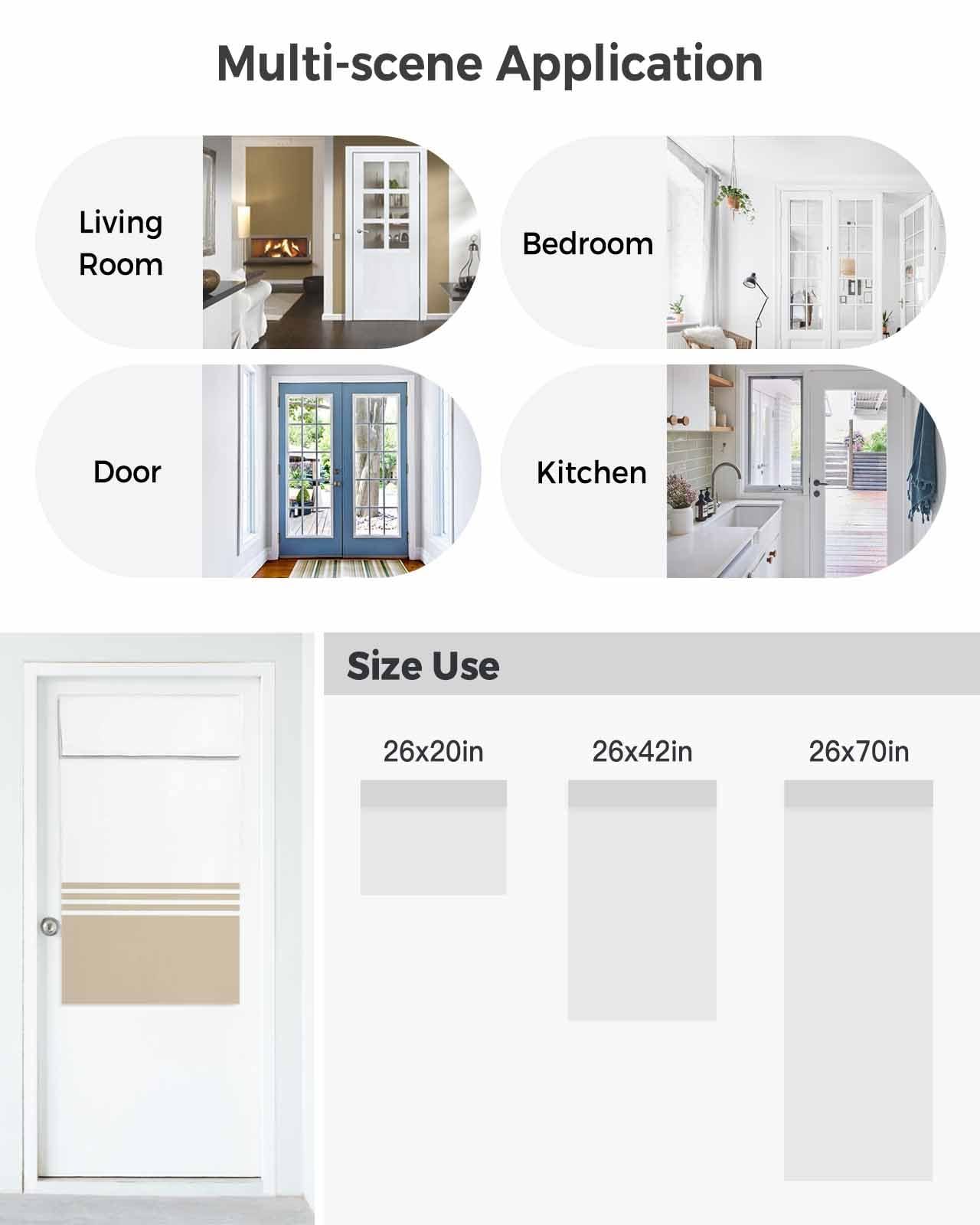 Rocking Giraffee Blackout French Door Curtains Modern Art Brown White Simple Striped Farmhouse Privacy Door Window Curtain Tie up Shade Sidelight Curtain for Patio Front Glass Door, 1 Panel, 26x42 Inch