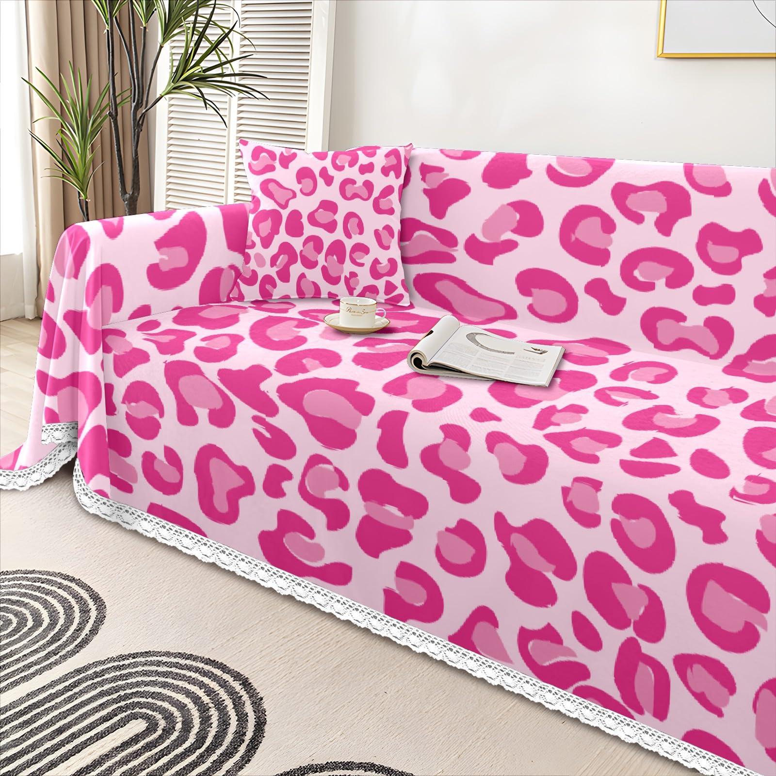 MSINMKOK MSINMKOK Couch Covers Pink Leopard Print Washable Throw Covers for Couch Loveseat Sofa Cover Sofa Slipcover Pets Dogs Furniture Couch Protector 71x91