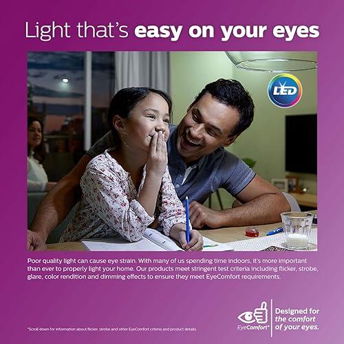 Philips LED Philips LED Flicker-Free Frosted A19 Light Bulb, Dimmable Warm Glow Effect, 800 Lumen, 2700-2200K, 8.8W=60W, E26 Base, 6-Pack