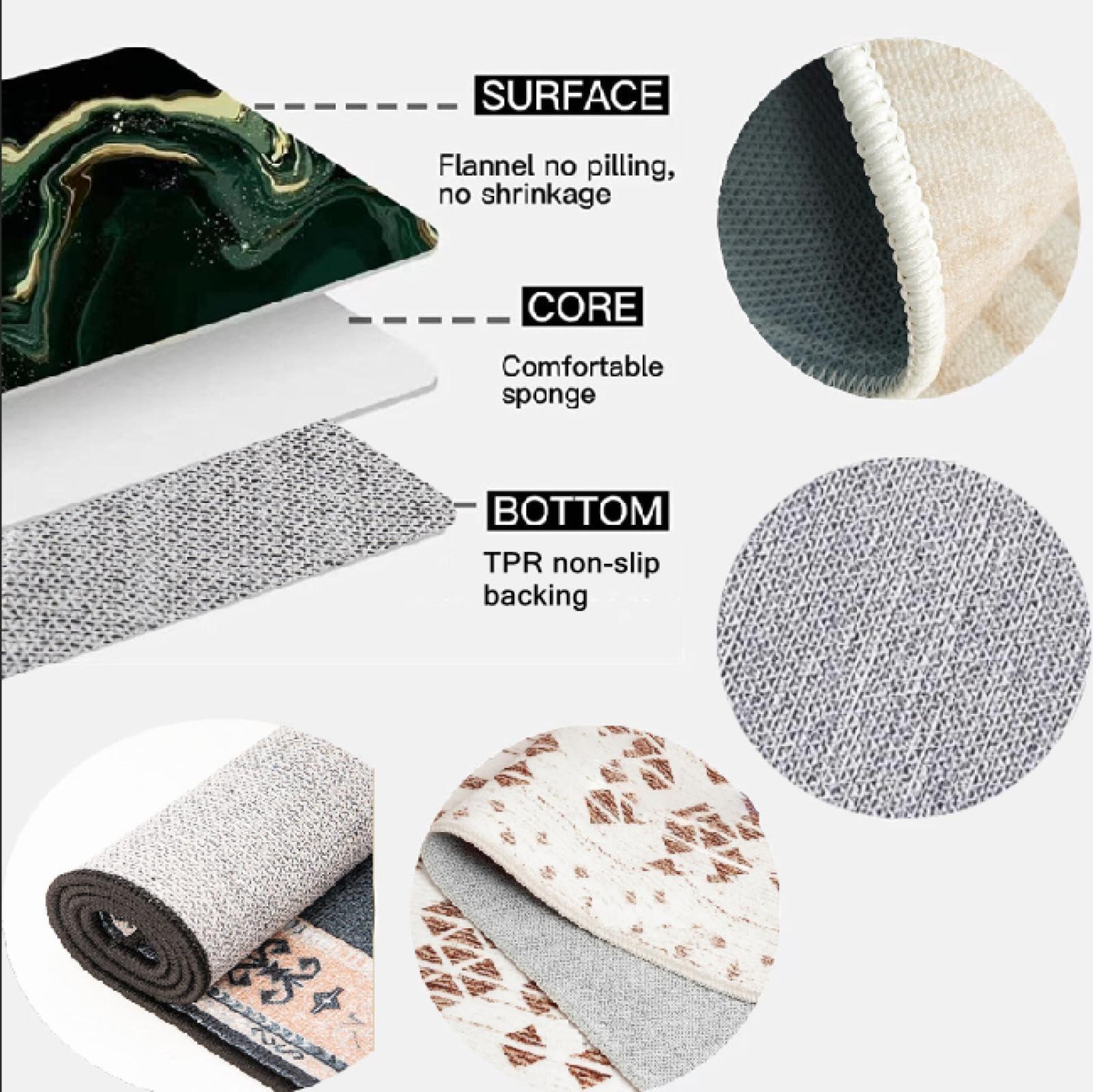 RAALON Retro Emerald Green Pink Medieval Style Area Rugs, Nordic Geometric Bohemian Irregular Stripes Indoor Rug, with Anti-Slip Easy Clean Carpet for Living Room Kitchen Dining Room Home Office 4' x 5'