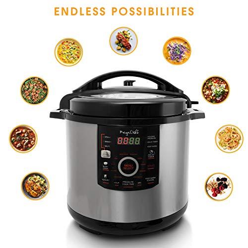 Megachef MegaChef 12 Quart Digital Pressure Cooker with 15 Preset Options and Glass Lid, Silver