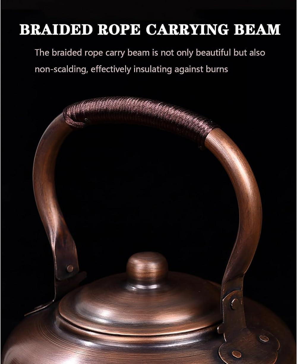 LRTYZBD Whistling Kettle,Stove-Top Kettle,Hand Forged of Thickened Pure Copper,Automatic Siren When Water Boils,Braided Rope Anti-Scald Handle, Suitable for Induction/Open Fire-Smooth ||3L