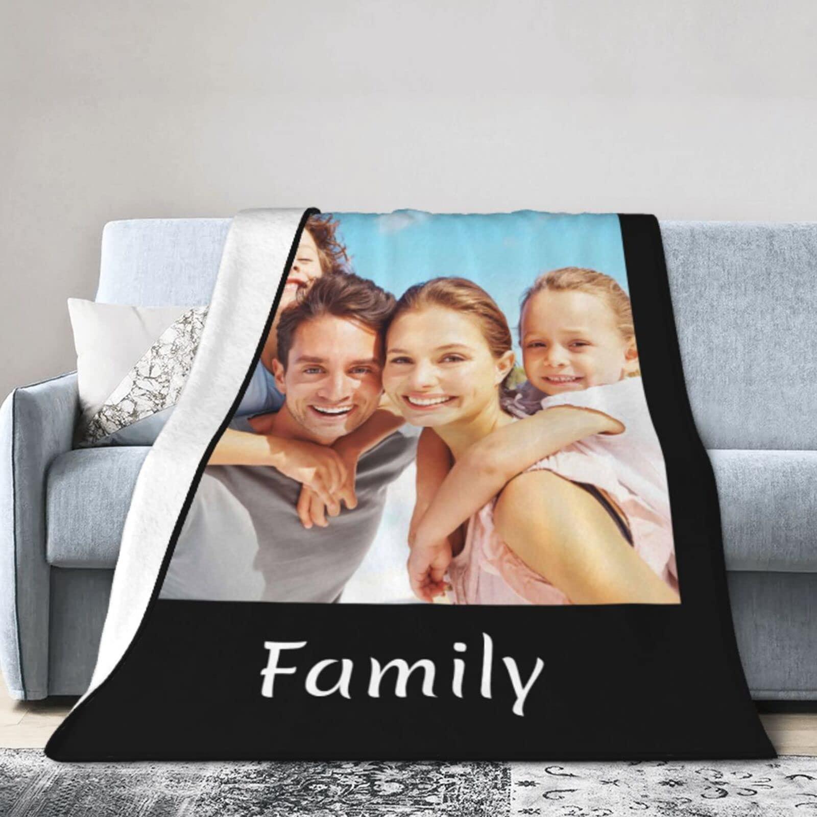 HooSo Custom Blanket with Photo Text Personalized Bedding Throw Blankets Customized Flannel Fleece Blankets for Family Birthday Wedding Gift Fits Couch Sofa Bedroom Living Room, 1 Photo, 55\" x 55\"