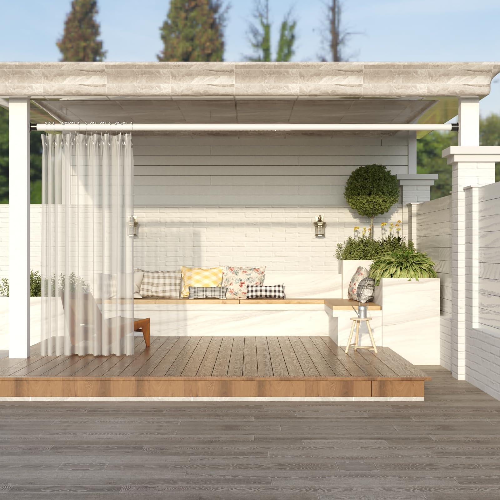 Oxdigi Oxdigi Tension Curtain Rods Adjustable Shower Curtain Rod Spring Tension 142.1-160 Inches, Extra Long Curtain Rod No Drill No Rust Antislip Heavy Duty for Bathroom, Window, Closet, Room Divider, White