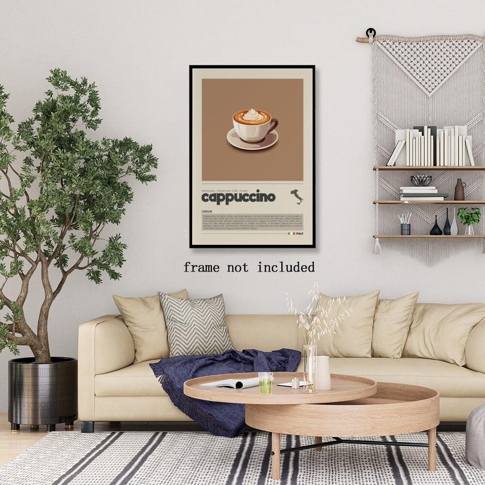 Caadronius Cappuccino Poster Home Decor Coffee Wall Art Coffee Decor Canvas Printing Coffee Cart Club Aesthetics Coffee Wall Art Modern Coffee Bar Decor 16x24inch Unframed