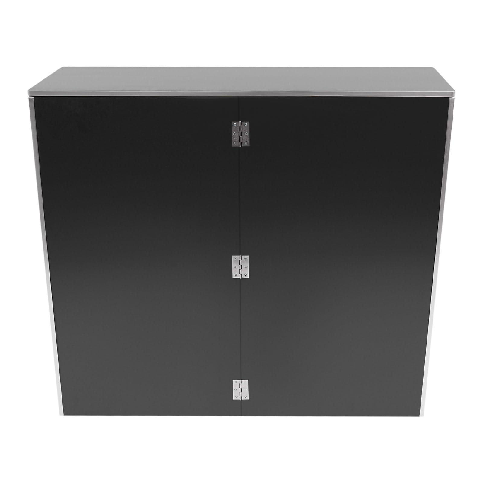 Pinelicorn Pinelicorn 4\' Folding Portable Event Bar with Top and Middle Shelves, Portable Bar Cabinet Mobile Bartender Station Mobile Laminate Foldable Bar Table for Parties and Events (Frosted Black)