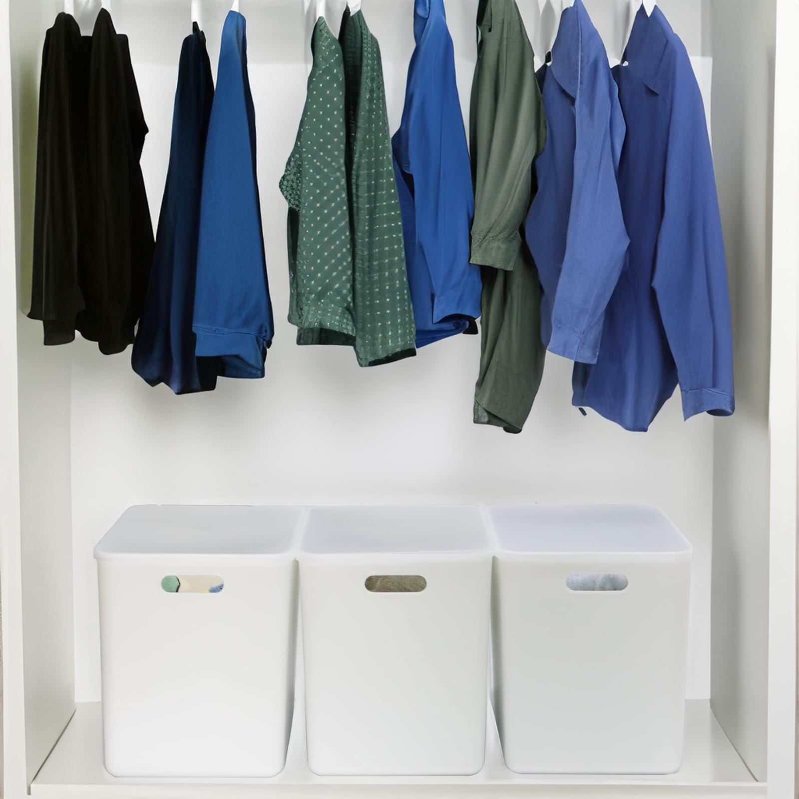 ZEXALOR ZEXALOR 6 Pcs Storage Bins with Lids, Stackable Plastic Storage Containers for Organizing, Organizer Bins Shelf Baskets for Pantry Cabinet Shelves Desktop (White, 4XL+2L)