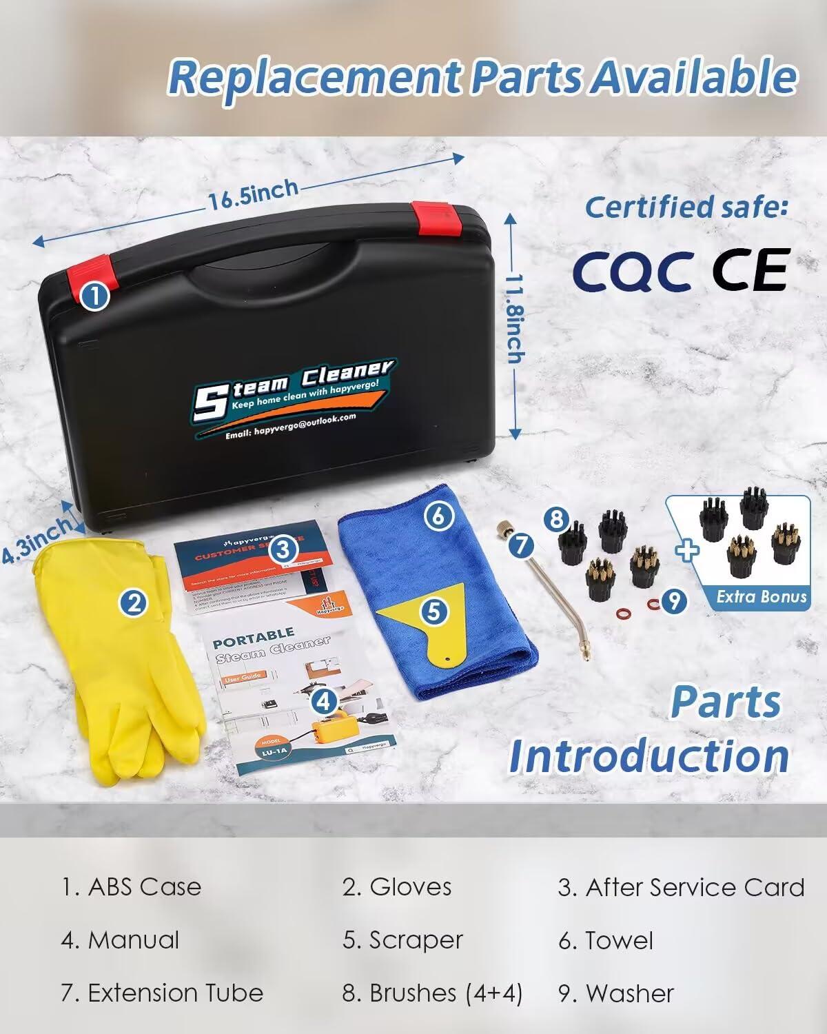 Hapyvergo Hapyvergo High Pressure Steam Cleaner - 1700W Handheld Steamer for Cleaning Grout Tile, Hand Held Portable Steam Pressure Washer for Car Auto 110V