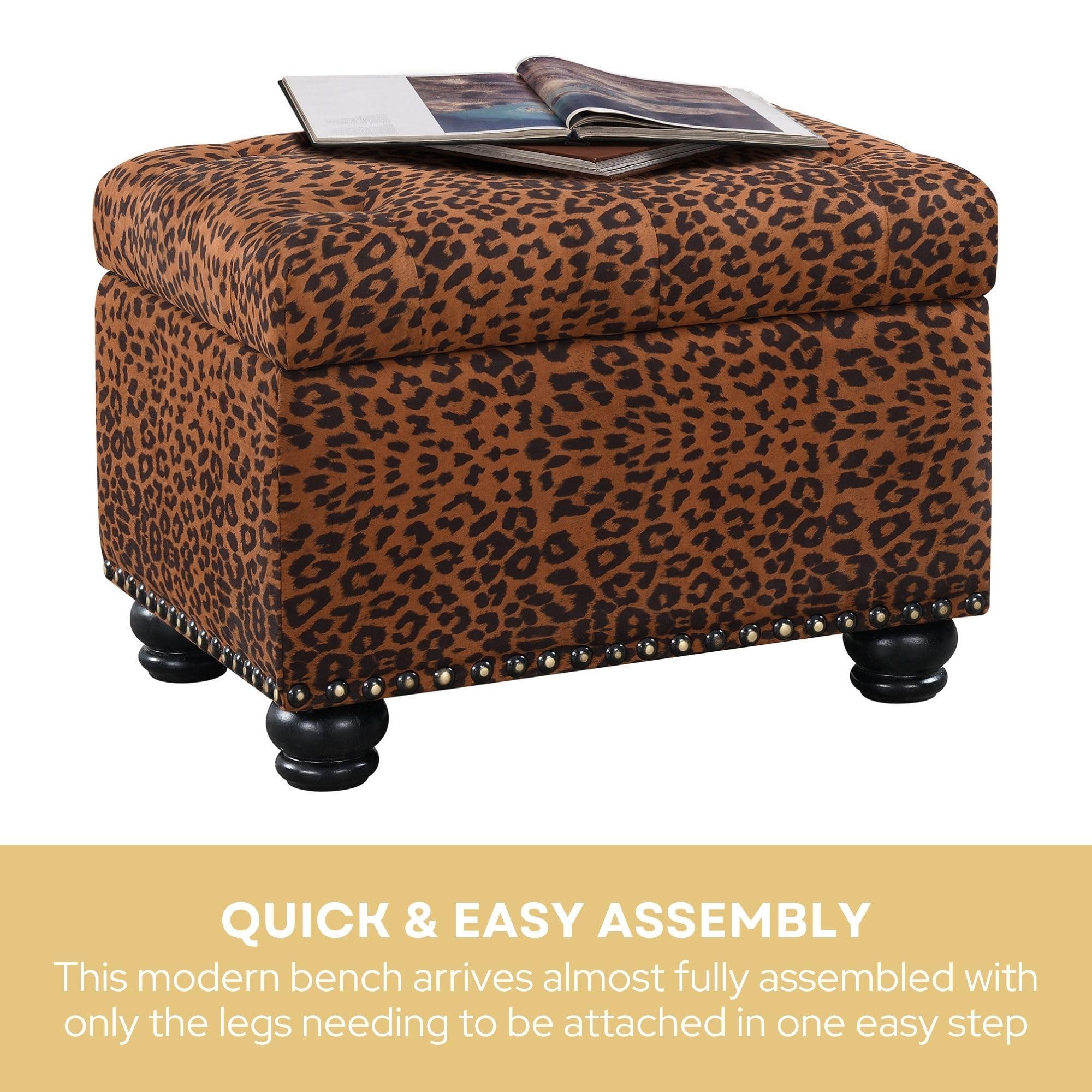 Convenience Concepts Convenience Concepts Designs4Comfort 5th Avenue Upholstered Storage Ottoman 24\" - Contemporary Foot Stool and Seat with Hinged Lid for Living Room, Dining Room, Office, Den, Forest Leopard Print Fabric