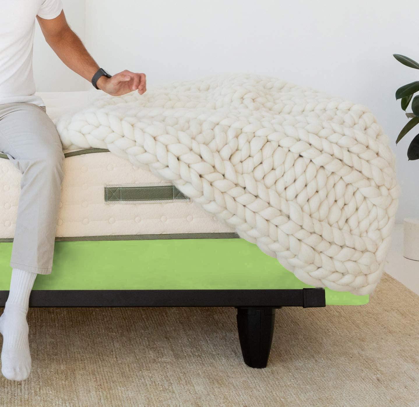 Yarns of Cotton Box Spring Cover King XL Size, Elastic Fabric Wrap Around 4 Sides Bed Skirt, Ultra Soft & Wrinkle Free, Sleek Alternative Replacing Bedskirts for Hotel/Home, Fits Box Springs up to 16\", Sage