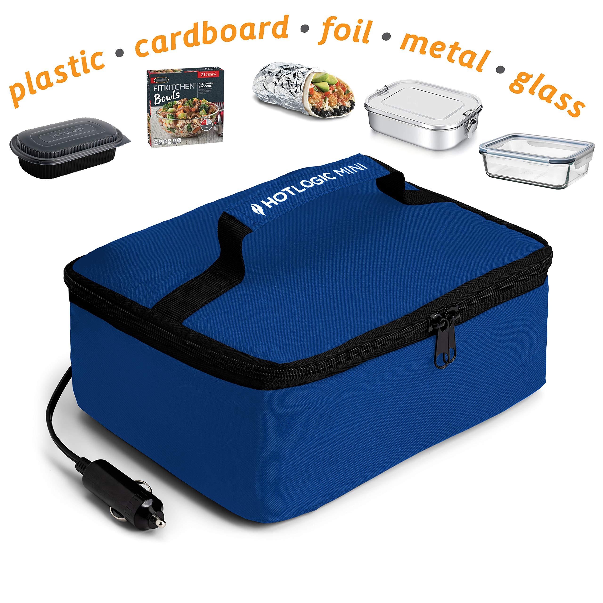HOTLOGIC HOTLOGIC Mini Portable Electric Lunch Box Food Heater with Glass Container - Food Warmer and Heated Lunch Box for Adults Car/Home - Cook, Reheat, and Keep Your Food Warm - Blue - 12V