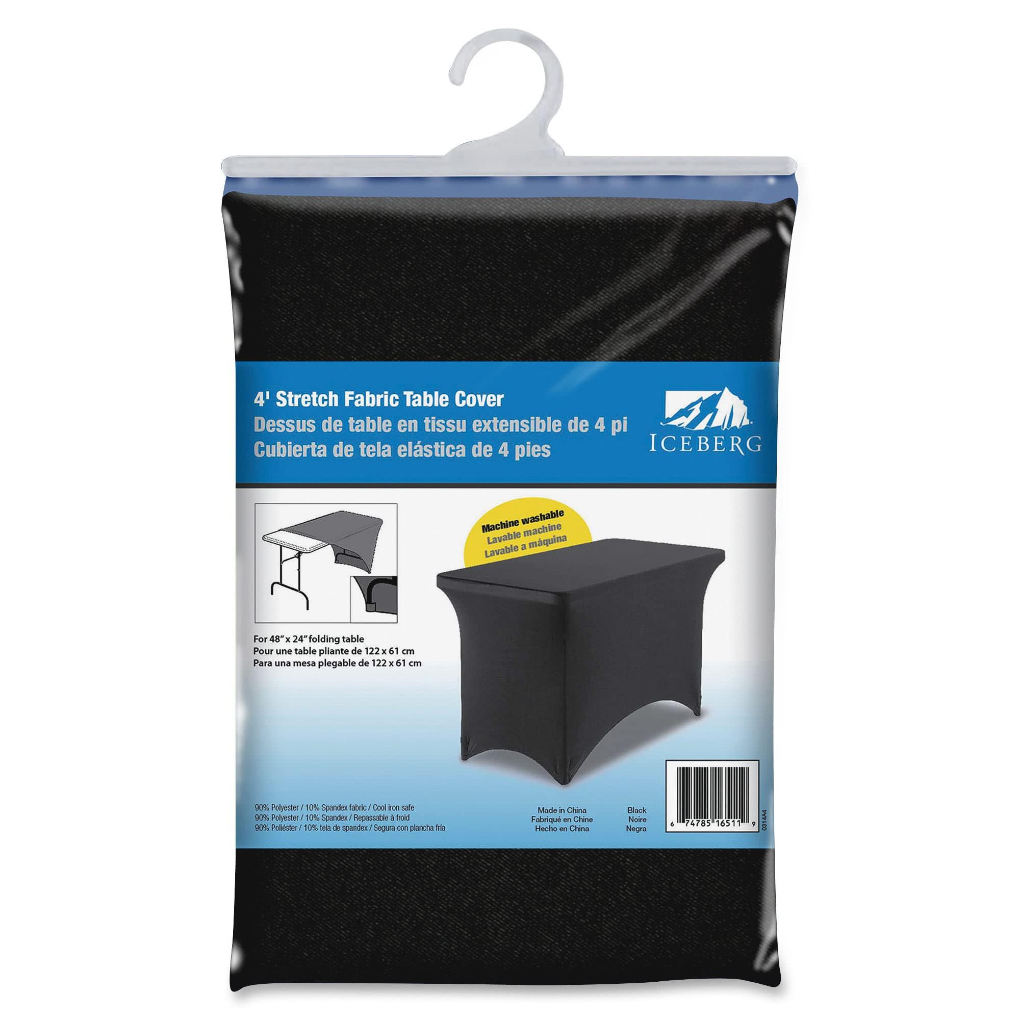 Iceberg Iceberg iGear Stretch Fabric Table Cover, Fits 4\' Table, Polyester/Spandex, Black, 24\" W x 48\" L
