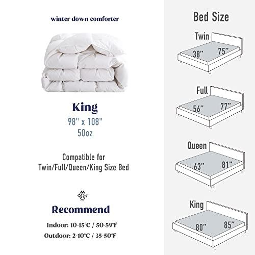 puredown puredown® Goose Down Comforter King Size, 800 Fill Power, 100% Cotton Winter Oversized Down Duvet Insert 700 Thread Count, Heavyweight Cloud Fluffy Pinch Pleat Extra Warmth