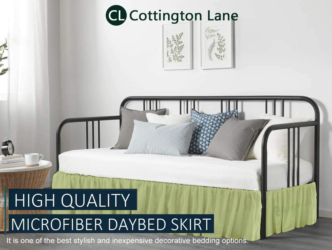 Cottington Lane Daybed Skirt with Split Corners Twin - Daybed Dust Ruffle Split Corners 18 inch Drop - Bed Skirts for Day beds - Microfiber Bed Sofa Daybed Skirt for Living Room Guest Room - Sage Daybed Skirt