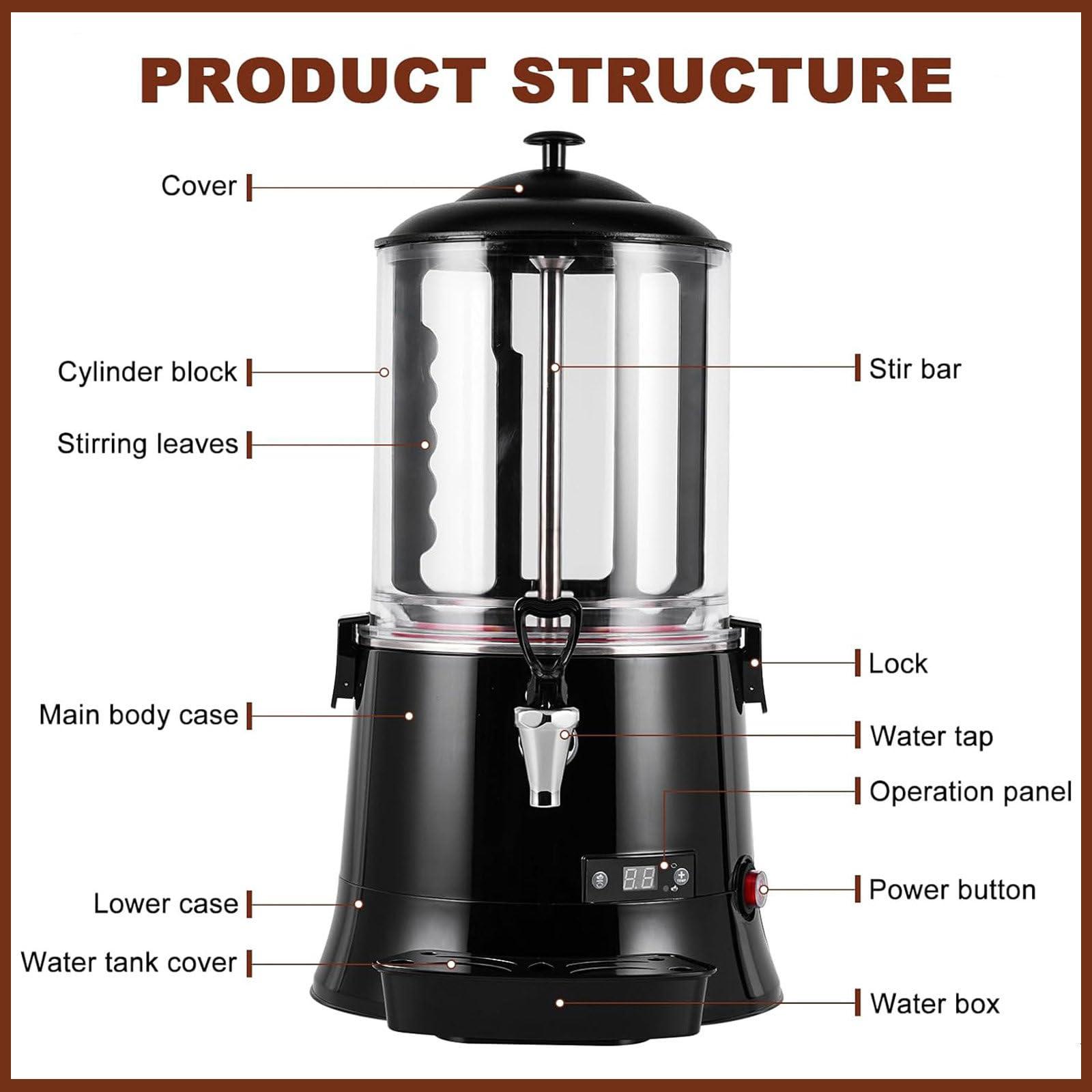 Eastnmythet Eastnmythet Hot Chocolate Dispenser 5L/10L, Commercial Electric Hot Chocolate Maker Machine for Heating Chocolate Coffee Milktea Juice, Chocolate Melting Machine,110V 10L