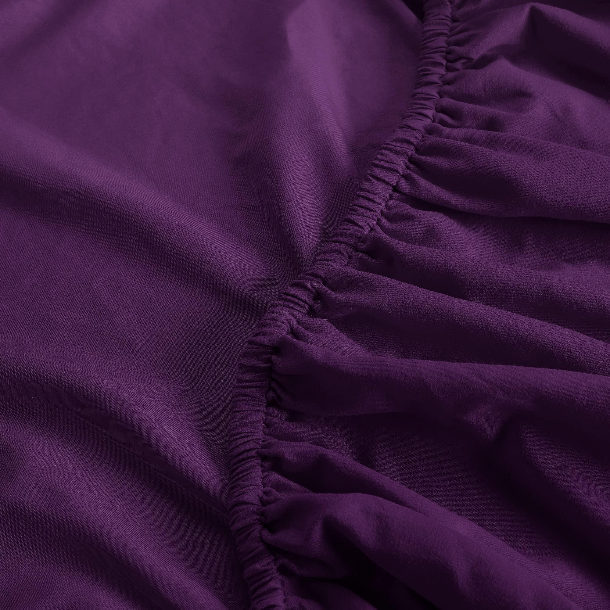FlyCotton 800 Thread Count 4-Pcs Bed Sheets Set Purple 100% Cotton Bedlinen Set for Short Queen Size Bed Single Ply Long Staple Cotton Yarns Breathable Bedding Set, Fits Mattress Upto 18\'\' Deep Pockets