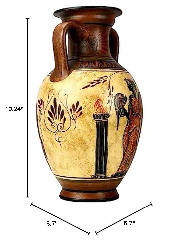 greekartshop Ancient Greek Vase Amphora Goddess Athena & Aphrodite & God Dionysus 10.24\'\' Handmade Ceramic Red & Orange Round Vase