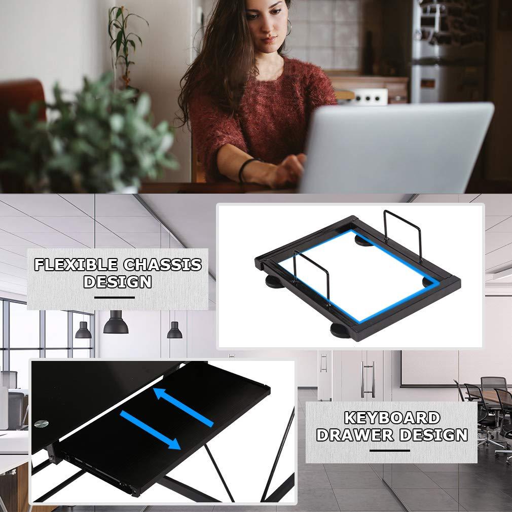 BestOffice L Shaped Computer Desk,Gaming Desk Home Office Corner Desk Toughened Glass Writing Study PC Modern Executive Table with Keyboard CPU Stand for Kids Student Women Men