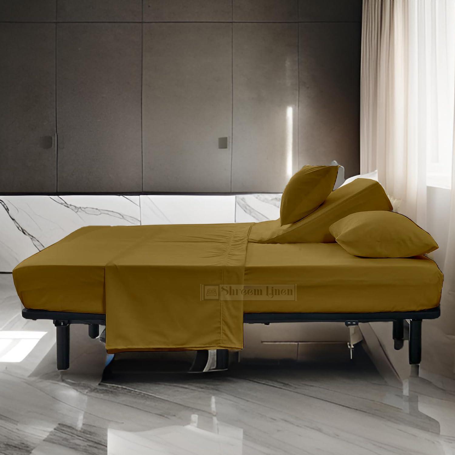 Shreem Linen Split Head Flex Cal-King Sheets for Adjustable Beds, Flex Top Cal-King Sheets for Sleep Number Bed 100% Egyptian Cotton - 4Pcs Sheet Set -28\" Top Split Sheets to fit Upto 16\" Deep (Taupe Solid)