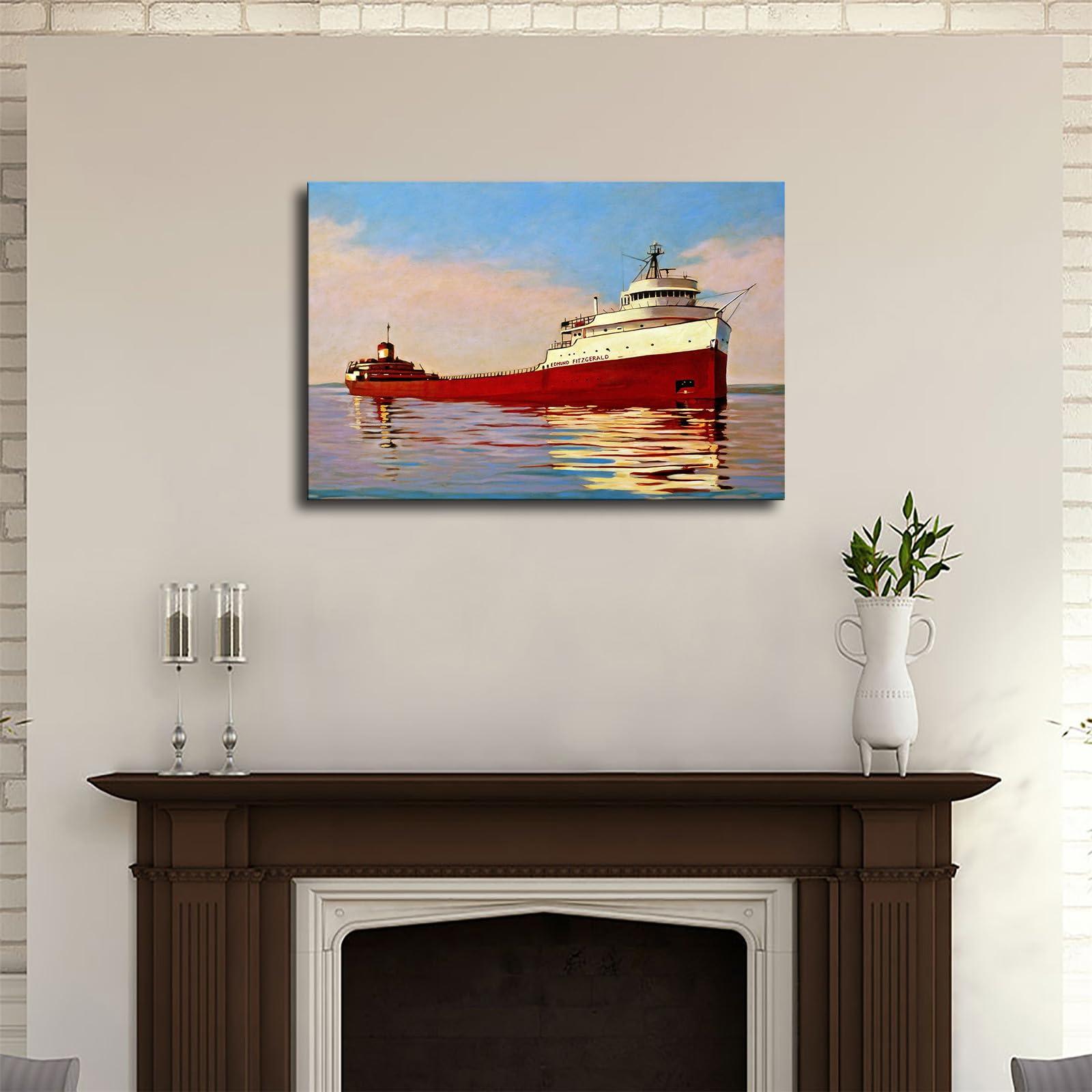 ErdbaR Edmund Fitzgerald Ship Painting Poster Canvas Wall Art Modern Home Room Mural Decoration (08x12inch-No Framed)