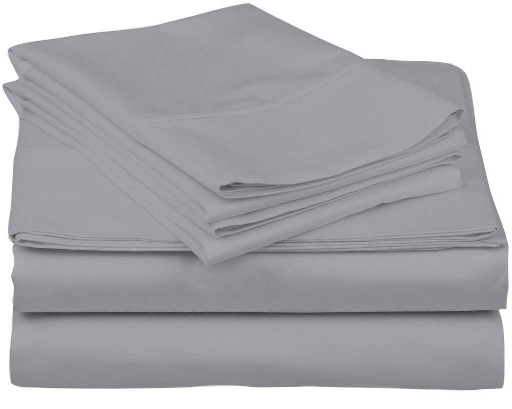 MoreComfo Super Queen Size 400 Thread Count 6 Piece Sheet Set Hotel Luxury Bed Sheets Extra Soft 33 Inches Deep Pockets Easy Fit Breathable Comfy Silver Bed Sheets 6 Pc Queen Bed Sheet Set