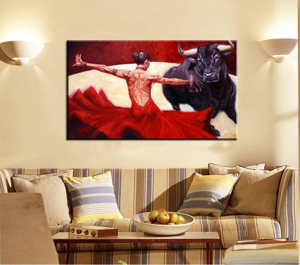 Osm Art Osm Art Popular Hand Painted Oil Painitng on Canvas Ms Red Skirt Bullfight Painting for Living Room Decor Spain Bullfighting Picture 28x48inch NO FRAME