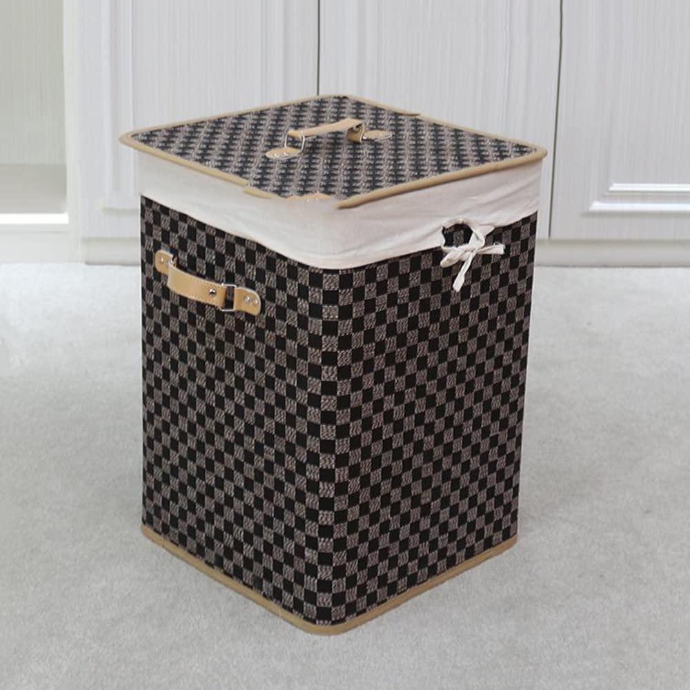 TAISK TAISK Large Capacity Bamboo Laundry Basket, Foldable Laundry Hamper Bin with Lid and Removable Cotton, Laundry Crate, Natural (13.8in*13.8in*19.7in)