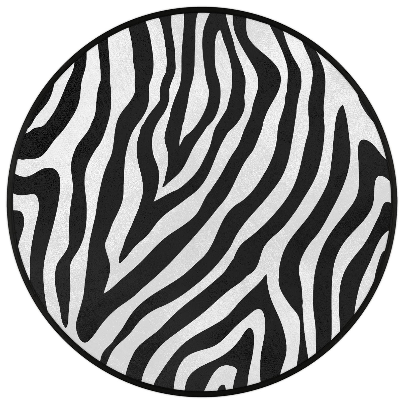 SEEKJOYS Art Zebra Stripes Rug Art Stripes 5'4" Round Rug Non Slip Circular Area Rug Indoor Distressed Floor Area Mat Carpet for Living Room Dining Room