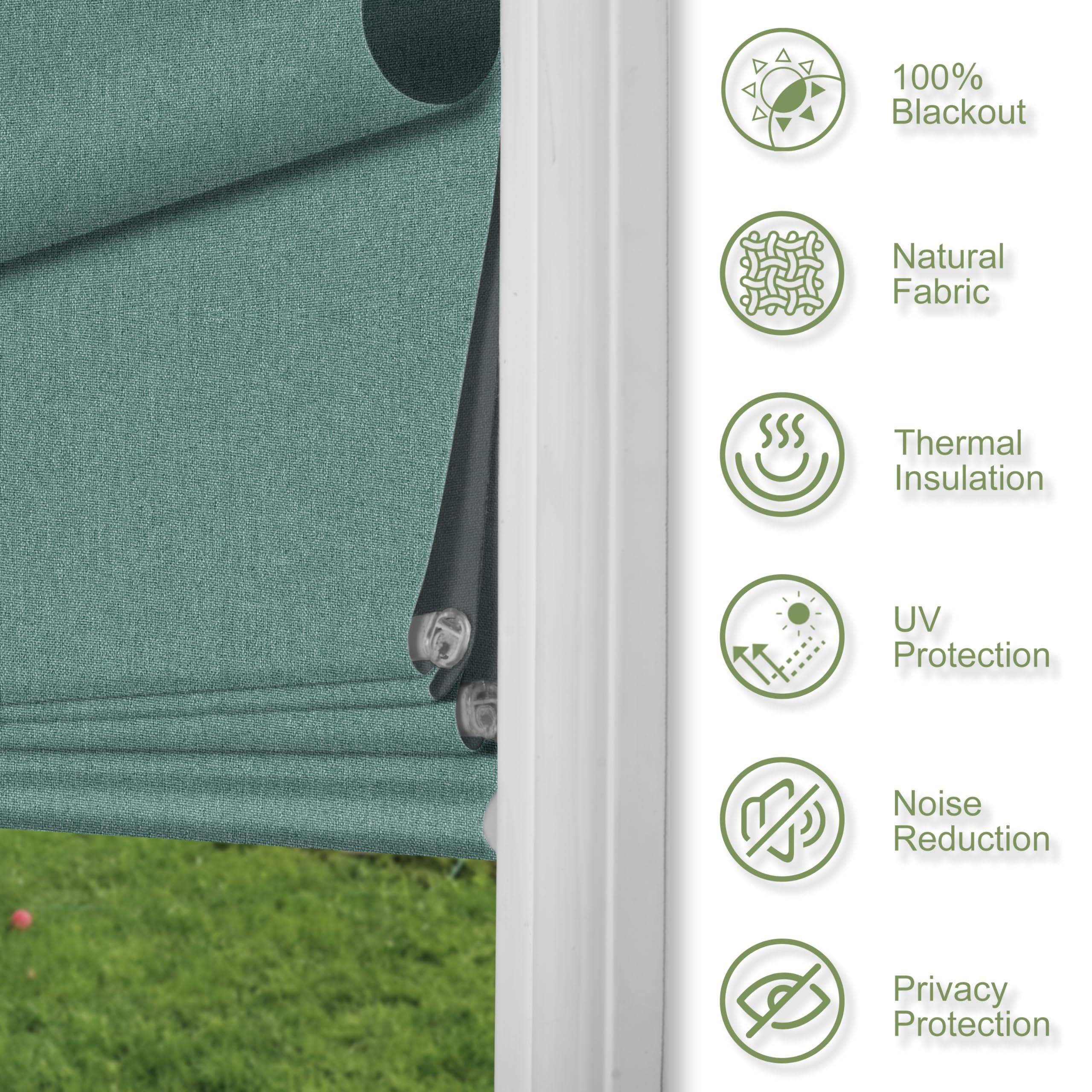 Sulugood Sulugood No Tools No Drill Cordless Blackout Roman Shades, Room Darkening. Roller Blinds for Window, Roll Up Blinds for Window Bedroom, Living Room.Blackout Green,41.5" W x 64" H