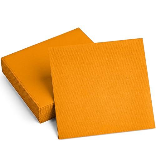 Servietto Disposable Linen-Feel Cocktail Napkins, 200-Pack 5\" x 5\" ORANGE Paper Beverage Napkins For Bar, Restaurant And Caf, Dessert Napkins For Party, Wedding Or Event