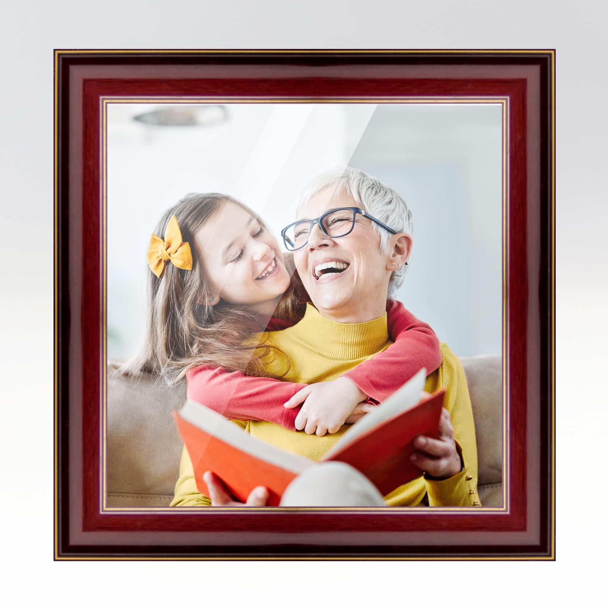 CustomPictureFrames.com 26x26 Frame Mahogany Brown with Gold Trim | Solid Wood Picture Frame Width 1.5 Inches | Interior Depth 0.5 Inches | Charles Executive Frame with UV Acrylic, Foam Board Backing & Hanging Hardware